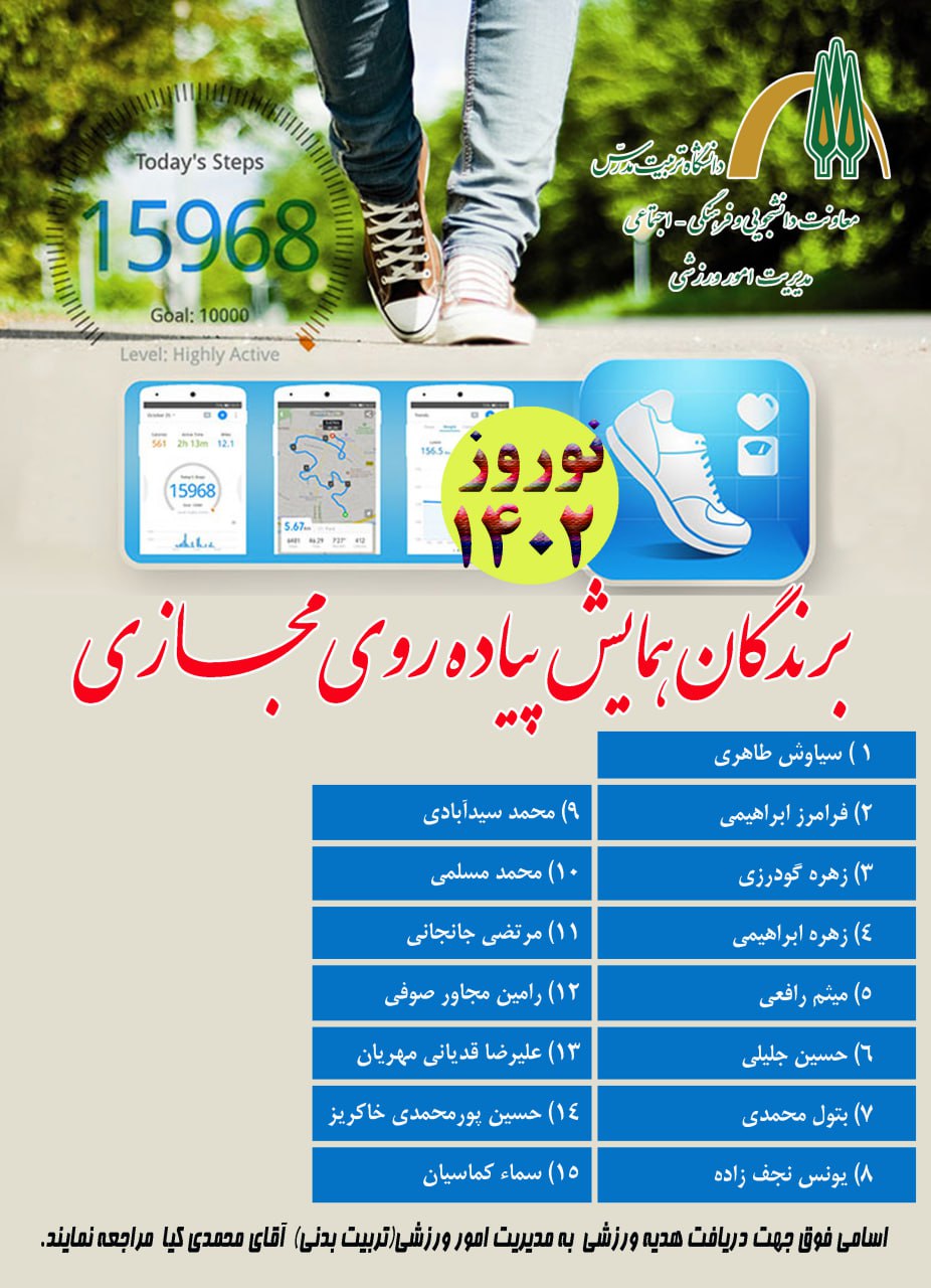 اسامی برندگان پیاده روی مجازی مربوط به نوروز ۱۴۰۲